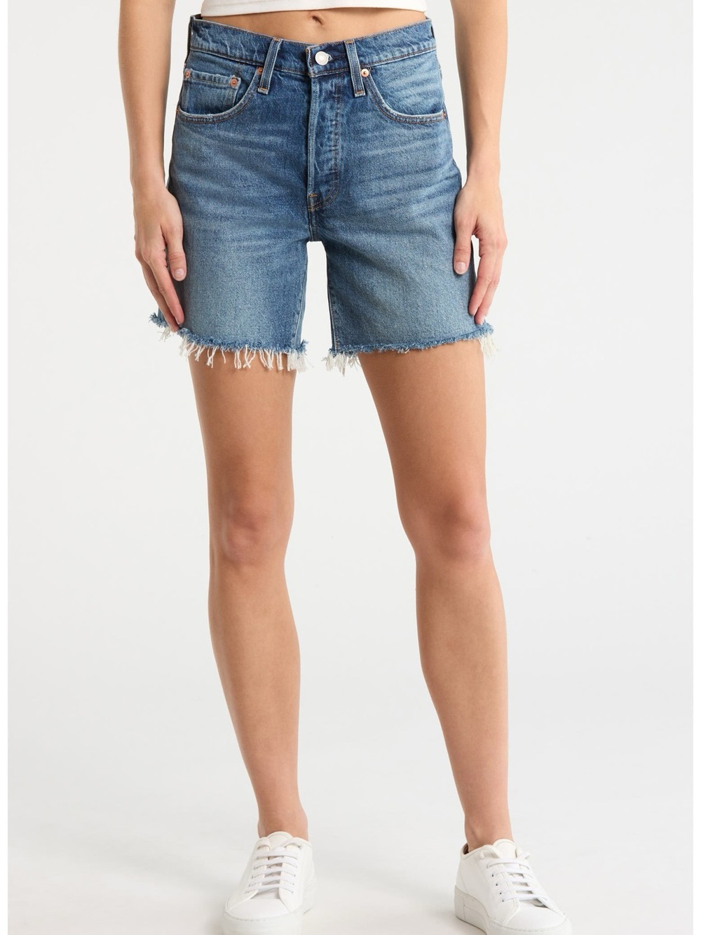 Levi's Blue Distressed Frayed Hem Denim Shorts